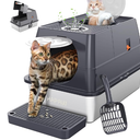 Stainless Steel Litter Box with Lid, 135° Flip-Top Extra Large Cat Litter Pan, Enclosed Metal Litter Box with Litter Scoop & Filter Pedal, Odor Free, Front & Top Dual Entry