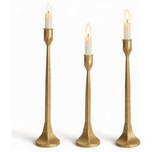 Vintage Gold Taper Candle Holders Set of 3 Cast Iron Antique Brass Decorative Candlestick Holder for Wedding Dining Table Party Rustic Home Decor