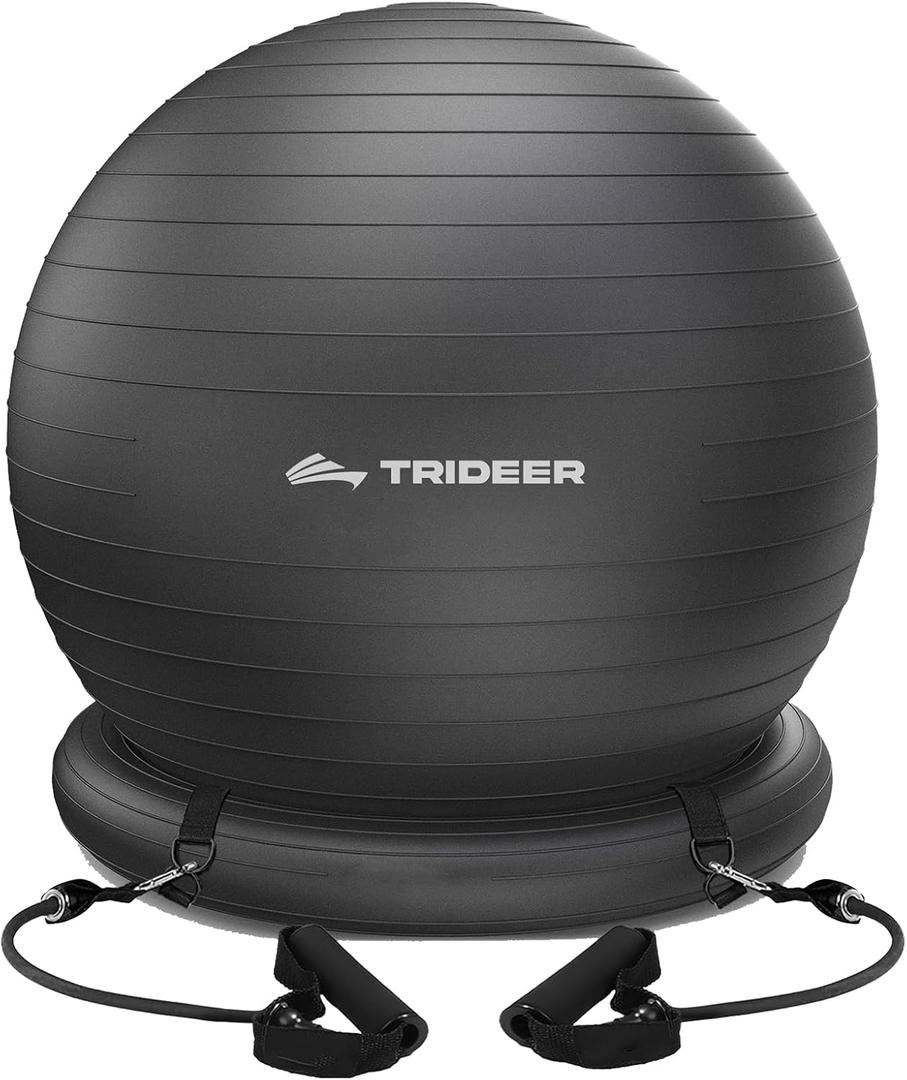 Trideer Ball Chair - Yoga Ball with Base & Bands for Home Gym Workout (L(23-26ines/58-65cm), Black)