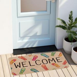 Summer Doormat Flip Flop Welcome Floor Mat Non-Slip Door Rug for Indoor Outdoor Kitchen Bathroom Entrance Porch, 17 x 29 Inch