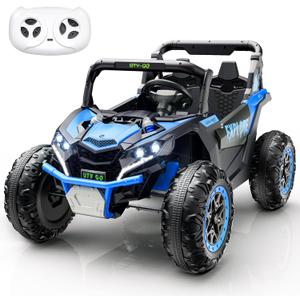 Evmore 2 Seater Kids Ride on Car, Electric 4WD Off-Road UTV Truck, 7Ah Large Battery Kids Electric Car with Remote Control, Safety Belt, Horn, Music, and Lights for Aged 3-8 Years Blue