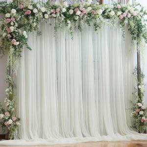 10x10ft Ivory Tulle Backdrop Curtain for Parites, Sheer Backdrop Curtains for Wedding Baby Shower Birthday Party Photo Shoot Decorations (10ft x 10ft(2 Panels 5x10ft))