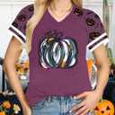 Halloween Shirts Women Fall Pumpkin Tshirt Ghost T Shirt Skeleton Tops Casual V Neck Short Sleeve Tees (Purple, XXL)
