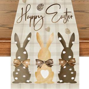 Easter Table Runner Bunny Rabbit Design for Spring Holiday Home Decor, Indoor Outdoor Party Table Decoration, 13x72 Inch