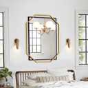 Bathroom Mirror, 40" x 28" Decorative Wall Mirror for Wall, Black and Gold Frame, Modern Metal Octagonal, for Living Room, Dining Room, Entryway