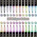 Aen Art 24 Colors Outline Glitter Markers, Shimmer Metallic Pens Christmas Stocking Stuffer for Teen Girl, Great Gift for Artists and Craft Lovers