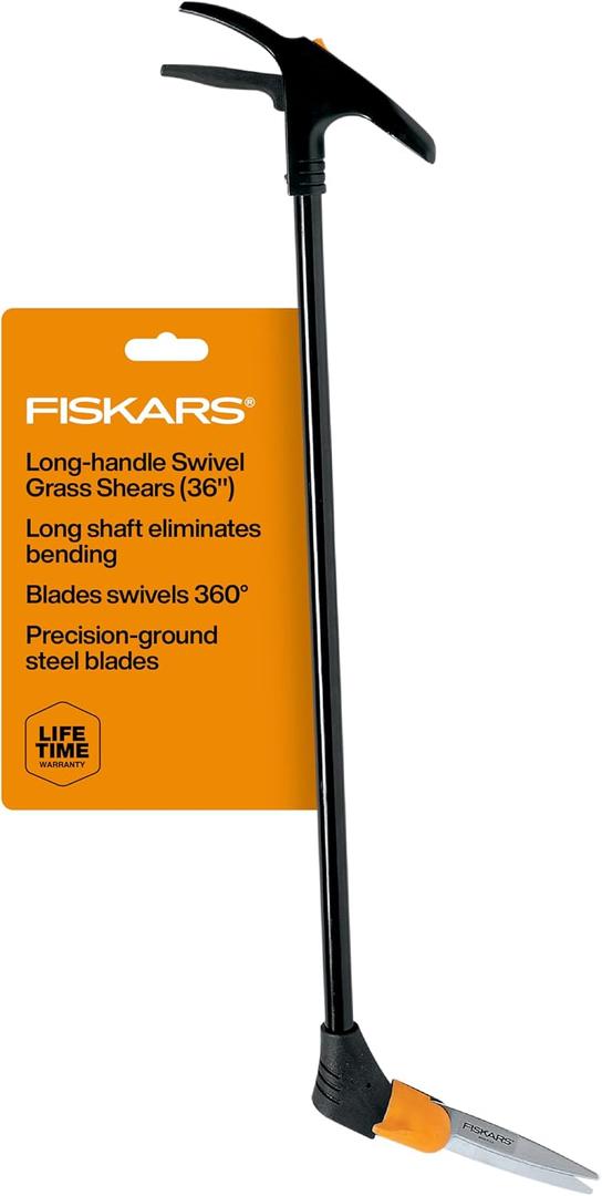 Fiskars Grass Shears, Long Handle, 36" Handle Lawn Shears for Trimming Grass while Standing, Lawn Cutter with 360-Degree Swivel Blade