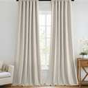 MIULEE  Curtains 96 Inch Long 2 Panels Set for Bedroom, Thick Luxury Faux Linen Black Out Curtain Room Darkening Back Tab Pleat Window Textured Drapes with Hooks for Living Room, Beige
