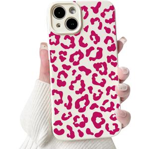 NITITOP Compatible with iPhone 15 Case Aesthetic Cute Leopard Print Pattern for Women Girls Men Trendy Slim Fit TPU Bumper Silicone Shockproof Full Camera Protection Cover - Rose Pink