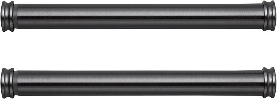 MODE Premium Collection Side Mount 1 1/8" Diameter Curtain Rod Set of Two with Graphite End Cap Finials and Steel Wall Mounted 12 to 20 Adjustable Curtain Rods, Graphite (Fits 12"-20" wide windows)
