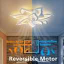 Yfrest Modern Ceiling Fan with Light and Remote, Low Profile Ceiling Fans with Lights, 32 Inch Flush Mount Ceiling Fan with 3 Light Color 6 Speeds, Fandelier Ceiling Fan for Living Room, Dining Room