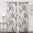 Renaiss Flower Blossom Curtains Watercolor Floral Painting Thermal Insulated Window Curtains for Living Room Bedroom Blackout Window Drapes Grommet Top 42W x 63L Inch 2 Panel Set