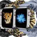 Tiptops 3 Packs Compatible with Apple Watch Bands Scrunchies 38mm-49mm Women Cloth Pattern Printed Fabric Wristbands Straps Elastic for iWatch Ultra 2 Series 10/9/8/7/6/5/4/3/2/1/SE (Black+Leopard+Gray)