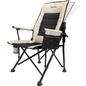 REALEAD Heated Camping Chairs - Fully Padded - Heavy Duty Folding Chairs for Outside, Supports 400 lbs, Portable Outdoor Camp Chairs for Sport Events, Concert, Beach (Beige)