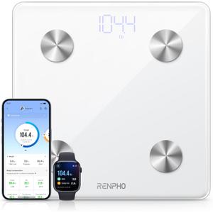 RENPHO Smart Scale, Digital Bathroom Scale for Weight, Scale with BMI, Body Fat, Muscle Mass, Body Composition Analysis, Highly Accurate Bluetooth Scale with APP, 400lbs, White-Elis 1