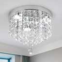 Deckrico Crystal Chandelier Modern Led Ceiling Light Flush Mount Stainless Steel Fixture Beaded Light Shade for Bedroom Dining Room Hallway Porch (White Light)