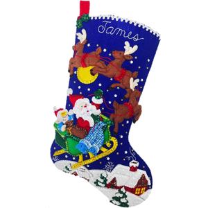 Bucilla Felt Applique 18" Stocking Making Kit, Sleigh Ride with Santa, Perfect for DIY Arts and Crafts, 89536E