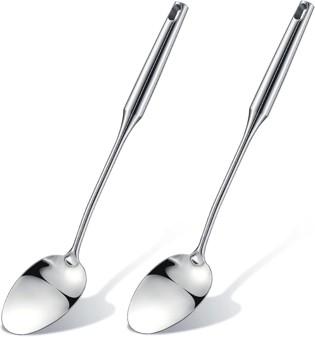 2 Pcs Stainless Steel Cooking Spoon, 18'' Large Stainless Steel Solid Serving, Basting Spoon for Cooking, Kitchen Non-stick and Heat Resistant, Dishwasher Safe, Easy to Clean