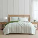 Martha Stewart - Twin Quilt Set, 100% Soft & Breathable Bedding with a Lightweight Feel for Year Round Comfort, 2 Piece Bed Set with Matching Pillowcase (Ticking Stripe Green)