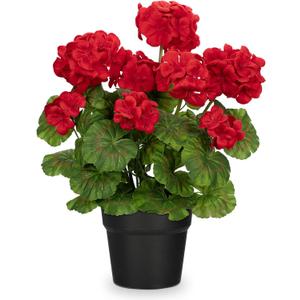 Briful Artificial Geranium Potted Plant  16 Tall, Realistic Silk Flowers with Vibrant Green Leaves, Red Geraniums Fake Flowers for Outdoors Valentine's Day Home Dcor, Farmhouse Office Tables Decor