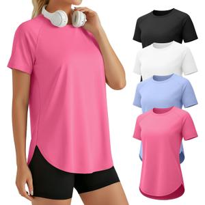 4 Pack Women's Workout Shirts Quick Dry Athletic Tops Short Sleeve Loose Gym Yoga Running Tee Curved Hem Side Split