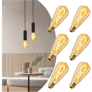 Light Bulbs 100+ Watt Equivalent, LED 10 Watt Light Bulb, 1100 Lumen 100 Watt LED Bulb, 2700K Soft White E26 Standard Base Edison Bulbs 100 Watt LED, ST19 Amber Vintage Light Bulb, 6 Pack