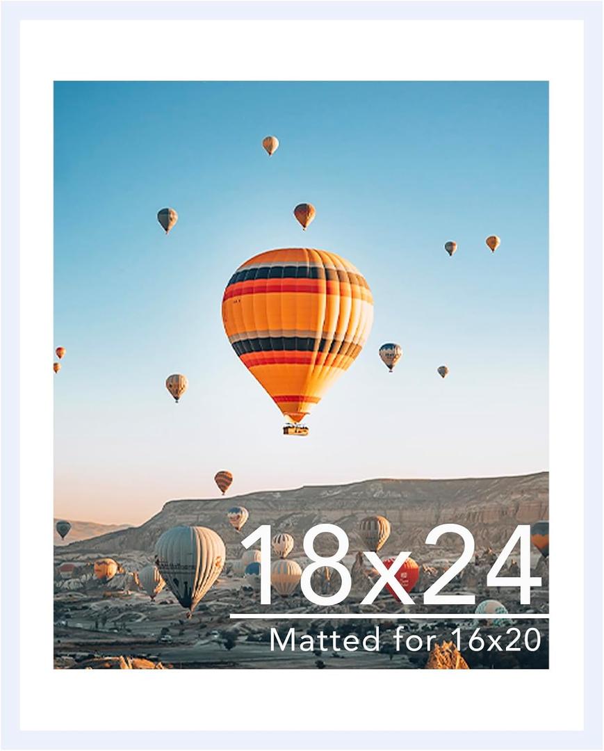 JCJMY 18x24 Picture Frame with 16x20 Mat, Display Photo 16x20 with Mat or 18 x 24 Without Mat, Wall Hanging Large 18 by 24 Poster Frame with Plexiglass, White