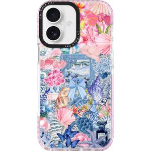 for iPhone 16 Plus Case, Coastal Vintage Collage Pattern, Military-Grade Drop Protection, Vintage Coastal Soft Slim TPU Protective Cover with Camera Protection for WomenGirls (PlumeriaTahiti)