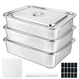 3 Pcs Stainless Steel Bus Tubs with Lid 4" Deep Meat Commercial Tote Box 17.7 x 13.7 Inch Silver Table Pans Dishwashing Utility Prep Tub for Daily Household Tasks, Restaurant Services