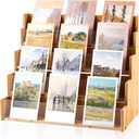 4 Tier Greeting Card Display Stand Wood Color Bamboo and Acrylic Sticker Display Stand Trading Card Holder Retail Photos Shelf for Vendors Craft Collection & Show