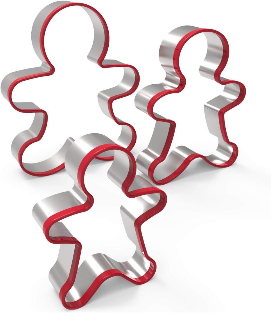 3pcs Gingerbread Man Cookie Cutters Set Gingerbread Boy Shape Mould with Red Environmental PVC