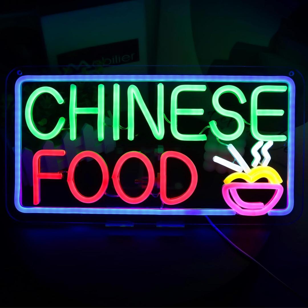 Chinese Food led Neon Sign LED Asian Food Business Neon Light Up Signs Wall Decor for Chinese Restaurant Decor (green and red)