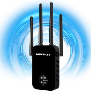 NEWFAST AC1200 WiFi Extender NF-RE523,2026 WiFi Repeater, 1200Mbps Internet Booster,WiFi Extender Signal Booster for Home with Dual Band Antenna,Covers Up to 9800 sq. ft,Compact Design (Black)