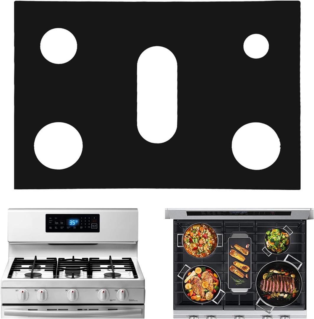 Stove Top Covers for Gas Burners Compatible with Samsung Stove Top Protector, Kitchen Reusable Square Black Gas Stove Burner Liners Silicone Range Guard Cover - 16.26" x 24.29(1 Pack)