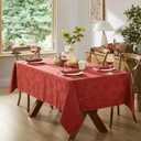 Newbridge Sienna Red Fancy Leaves Damask Fabric Holiday Tablecloth, 60 x 84 Inch Rectangle, Elegant Swirling Leaf Pattern, No Iron Soil Resistant Dining Room Party Table Cover