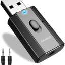 Bluetooth Car Adapter, Mini Bluetooth 5.0 Stereo Transmitter Receiver, Wireless 3.5mm Aux Jack Hands-Free Calls Kit Audio Adapter Built-in Mic for Car Speaker, Home Stereo, Headphones, PC,TV More