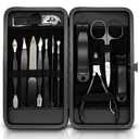 ASH ISLAND Nail Clippers Set - Black Stainless 12 in 1 For Men And Women Manicure Pedicure Travel Kit Luxury Nail File Sharp Nail Scissors Fingernails Toenails with Portable Stylish Case
