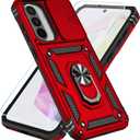 SunStory Case for Samsung Galaxy A36/A56 5G Case with HD Screen Protector & Slide Camera Cover & Rotated Ring Kickstand, [Heavy Duty Shockproof] Dual Layers Phone Case for Galaxy A36/A56, Red