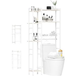 GRANNY SAYS Over The Toilet Storage Shelf, 6 Tier Metal Bathroom Shelves Over Toilet, Freestanding Over The Toilet Shelf Rack with Basket & Adjustable Shelf Above Toilet Storage, White