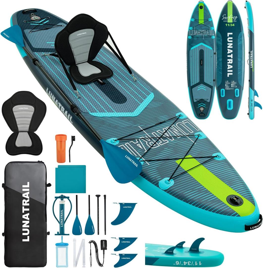 11'34" Extra Long/Extra Wide Premium Inflatable Stand Up Paddle Board (SUP) Portable & Lightweight for Yoga, Surfing, Family Fun | Complete Kit with Paddle, Pump, Bag | Durable Design