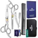 Equinox Professional Hair Scissors Set - Premium Barber Kit, Includes Hair Cutting Scissors, Thinning Shears, Straight Razor, Basic Comb, Cleaning Cloth, Oil & Sandpaper - Hair Salon & Barber Supplies