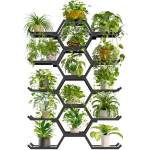 Outdoor Plant Stand Plant Shelf, 5-Tier Large Heavy Duty Metal Plant Stand for Multiple Flower Planter Holder, Waterproof Plant Rack for Living Room,Balcony,Garden,Patio,Black (Black)