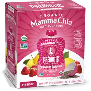 Mamma Chia Strawberry Lemonade Organic Prebiotic Squeeze Snack, Non GMO, No Added Sugar, 14 Ounces, BBD 01/31/2027 (Pack of 6)
