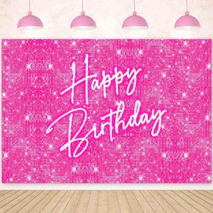 Sensfun Shiny Pink Birthday Backdrop for Lady Girls Women Princess Party Decorations Neon Happy Birthday Banner Glitter Sequins Bday Photography Background Photo Booth Props 7x5ft