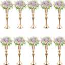 10Pcs/Set Flower Centerpiece Table Decorations Gold Trumpet Vases with Crystal Bead for Wedding Centerpieces Birthday Party Event Home Decor