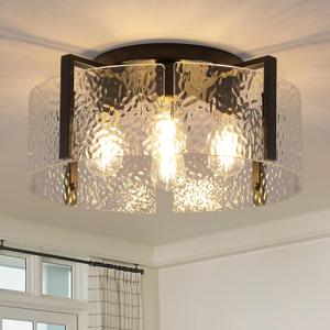 Black Flush Mount Ceiling Light Fixture, 4-Light Modern Entryway Light Fixture Ceiling Mount, Close to Ceiling Light Fixtures, Kitchen Lighting Fixtures Ceiling Lights for Bedroom Bathroom Hallway
