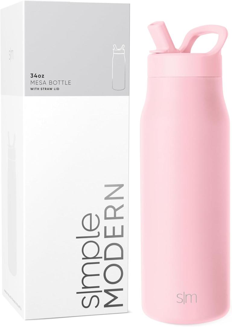 Simple Modern Water Bottle with Straw lid | Insulated Stainless Steel Thermos | Reusable Travel Water Bottles for Gym & Sports | Leak Proof & BPA Free | Mesa Collection | 34oz, Blush