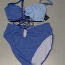 Blooming Jelly Womens Bikini Sets High Waisted Two Piece Swimsuit U Ring Color Block Textured Bathing Suit 2025 Sexy High Cut Swim Suit (Blue Color Block,Small)