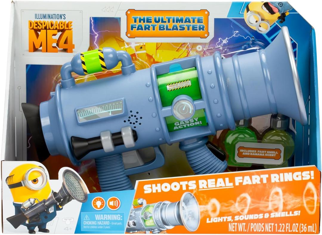 Minions Despicable Me 4 Ultimate Fart Blaster Toy - Shoots Real Fog Rings | 15 Hilarious Sound Effects | Lights Up & Banana/Fart Scents | Includes 2 Scent Formulas | Great Gag Gift for Kids Ages 4+