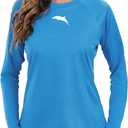 Halcurt Women's Long Sleeve Rash Guard Swim Shirt with Built in Bra Lightweight UPF50+ Quick Dry Swimsuit Top (Blue, M)